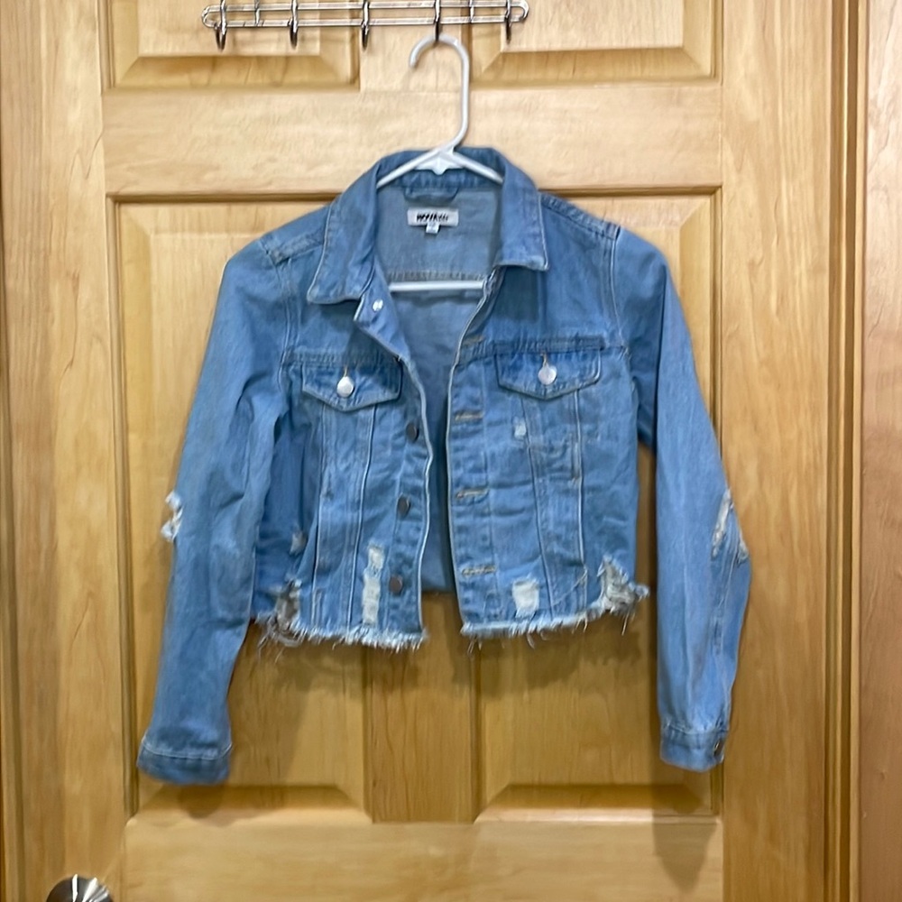 Nova kids blue destroyed jean jacket size 10